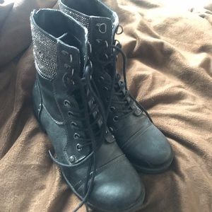 Black studded Guess combat boots